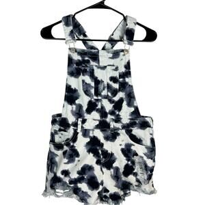 Peach Love Shortalls Tie Dye Denim Distressed Shorts Overalls Women’s Size M